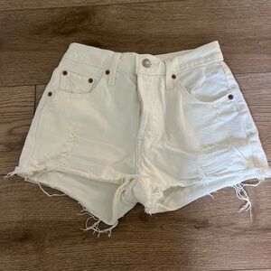 Women's Cream Distressed Denim Shorts